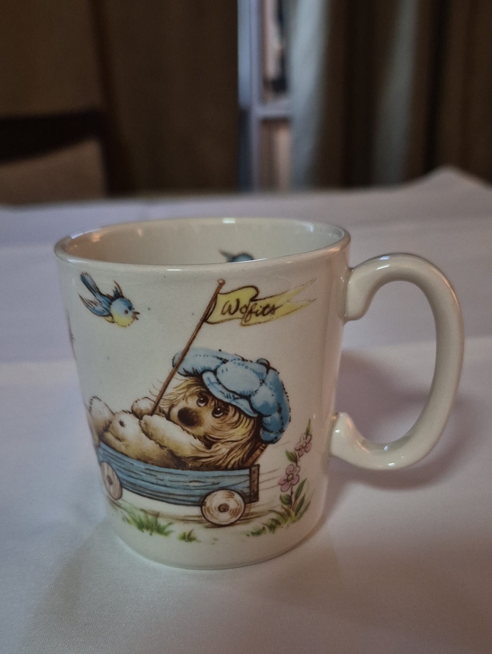 Vintage Woofits Mug Dogs Tandem Bicycle Wagon RARE 1970'S